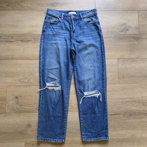 So High Rise Straight Leg Distressed Blue Jeans